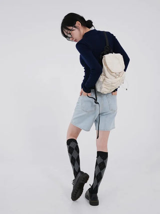 Ushi Argyle High Knee Socks