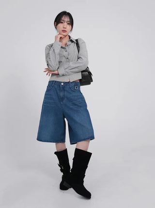 Falling Western Suede Buckle Mid-calf Boots