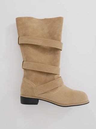 Falling Western Suede Buckle Mid-calf Boots