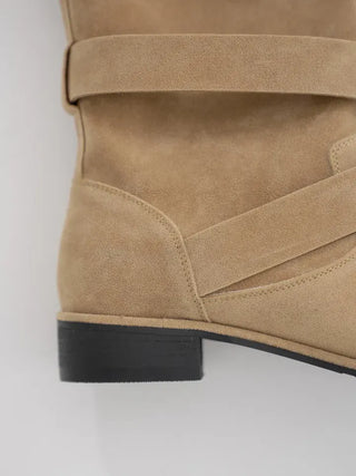 Falling Western Suede Buckle Mid-calf Boots