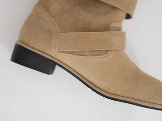Falling Western Suede Buckle Mid-calf Boots