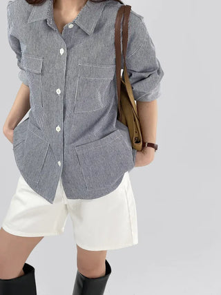 Only striped shirt jacket