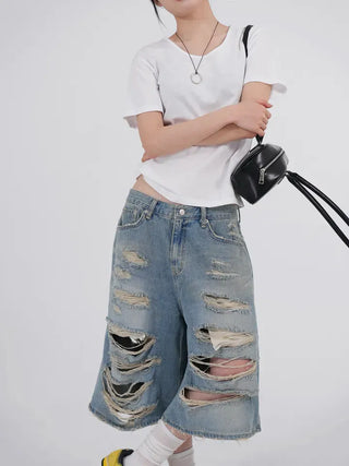 Finns Distressed Denim Bermuda Shorts