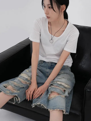 Finns Distressed Denim Bermuda Shorts