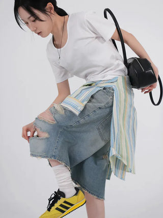 Finns Distressed Denim Bermuda Shorts