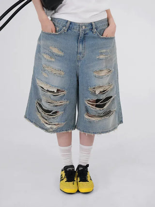 Finns Distressed Denim Bermuda Shorts