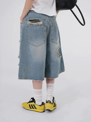 Finns Distressed Denim Bermuda Shorts