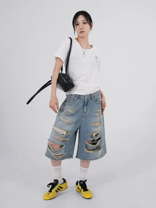 Finns Distressed Denim Bermuda Shorts