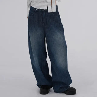 Rib Raindrop Blue Denim Pants