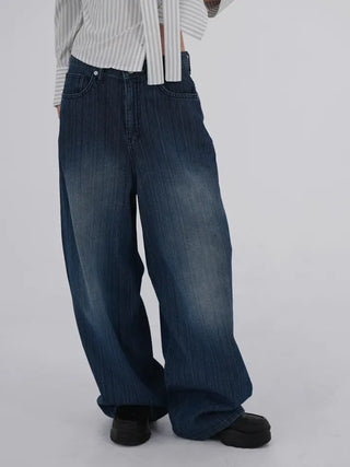 Rib Raindrop Blue Denim Pants