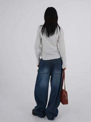 Rib Raindrop Blue Denim Pants