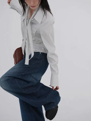 Rib Raindrop Blue Denim Pants
