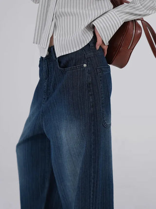 Rib Raindrop Blue Denim Pants