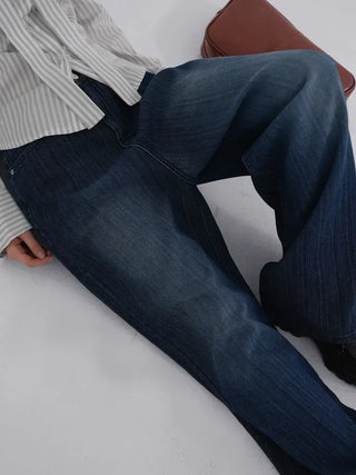 Rib Raindrop Blue Denim Pants