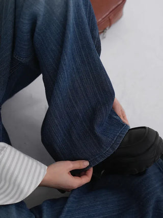 Rib Raindrop Blue Denim Pants
