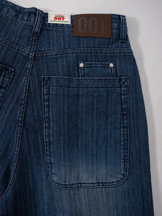 Rib Raindrop Blue Denim Pants
