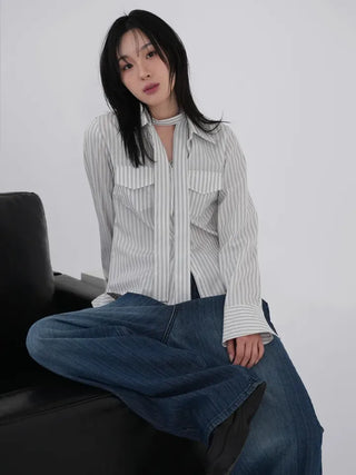 Rib Raindrop Blue Denim Pants