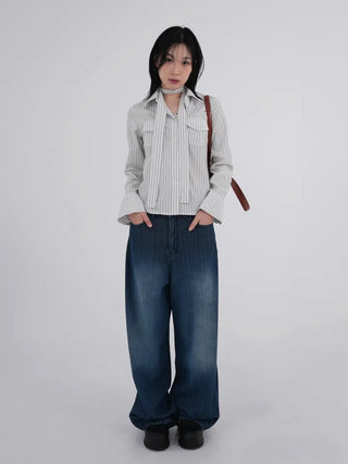 Rib Raindrop Blue Denim Pants