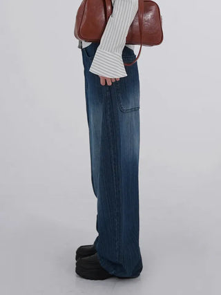 Rib Raindrop Blue Denim Pants