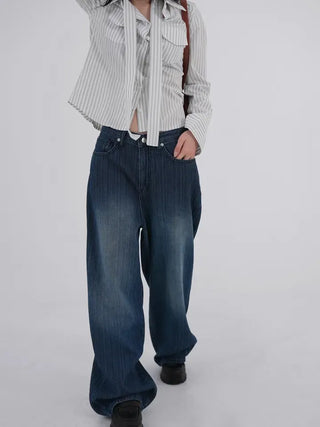 Rib Raindrop Blue Denim Pants