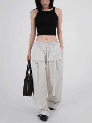 Camz Front Pocket Elastic Waist Wide Pants