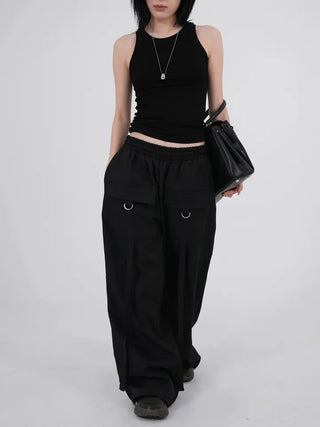 Camz Front Pocket Elastic Waist Wide Pants