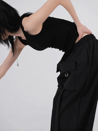 Camz Front Pocket Elastic Waist Wide Pants