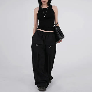 Camz Front Pocket Elastic Waist Wide Pants