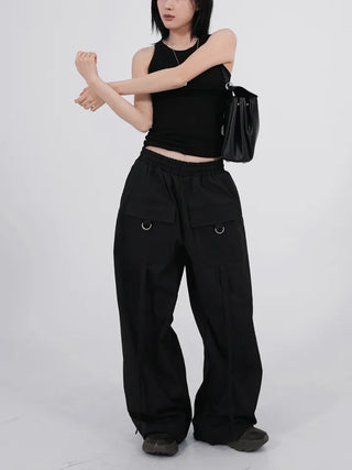 Camz Front Pocket Elastic Waist Wide Pants