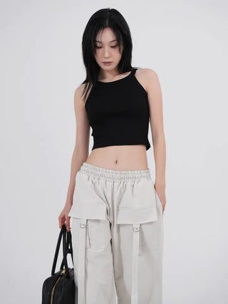 Camz Front Pocket Elastic Waist Wide Pants
