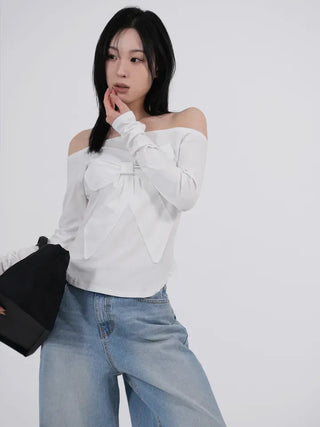 Lane Bloom Ribbon Off-shoulder T-shirt