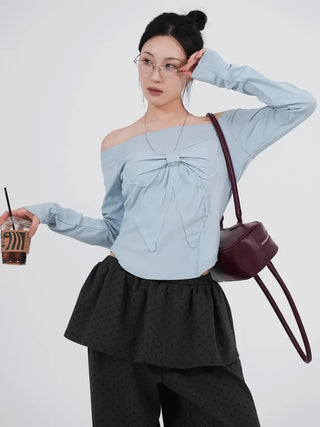 Lane Bloom Ribbon Off-shoulder T-shirt