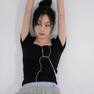 Lemo Square Neck Basic Short Sleeve T-shirt