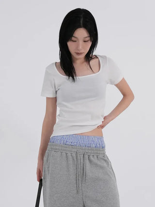 Lemo Square Neck Basic Short Sleeve T-shirt