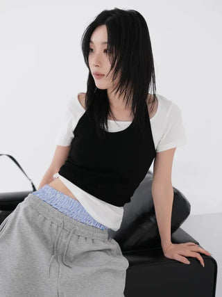 Lemo Square Neck Basic Short Sleeve T-shirt