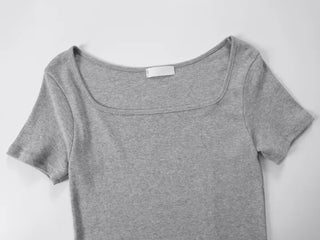 Lemo Square Neck Basic Short Sleeve T-shirt