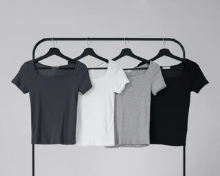 Lemo Square Neck Basic Short Sleeve T-shirt
