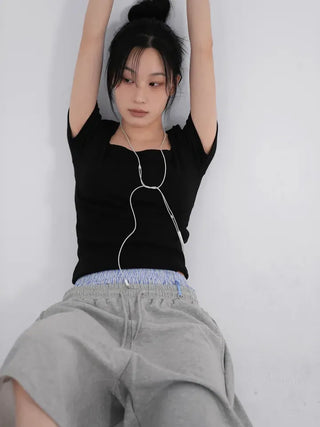 Lemo Square Neck Basic Short Sleeve T-shirt