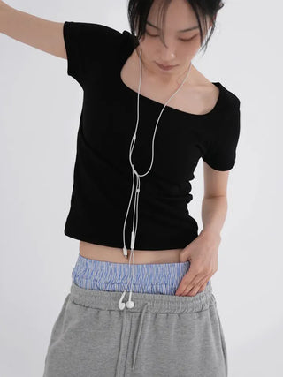 Lemo Square Neck Basic Short Sleeve T-shirt