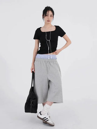 Lemo Square Neck Basic Short Sleeve T-shirt