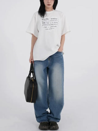 Elia Heart Patch Lettering Short Sleeve T-shirt