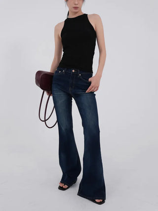 Noble Brush Washed High Bootcut Denim Pants