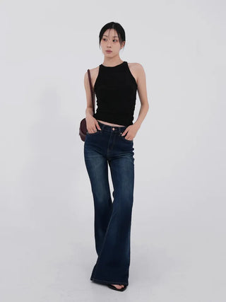 Noble Brush Washed High Bootcut Denim Pants