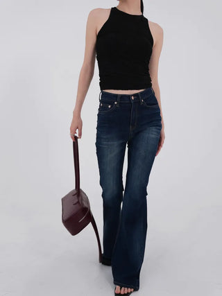 Noble Brush Washed High Bootcut Denim Pants