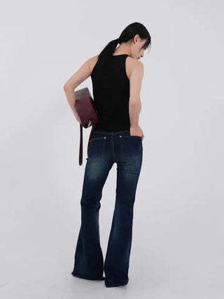 Noble Brush Washed High Bootcut Denim Pants