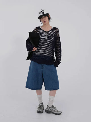 Perrin Mesh Wing Half Bermuda Denim Pants