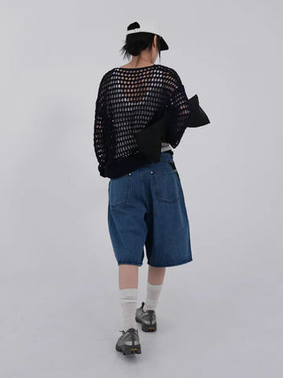 Perrin Mesh Wing Half Bermuda Denim Pants