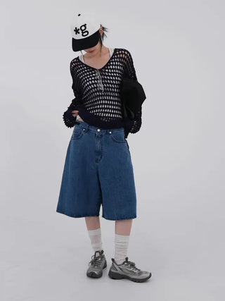 Perrin Mesh Wing Half Bermuda Denim Pants