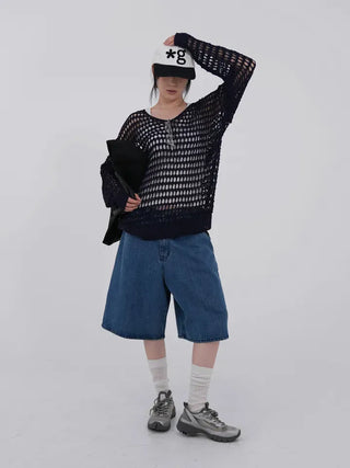 Perrin Mesh Wing Half Bermuda Denim Pants
