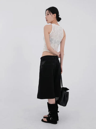 Perrin Mesh Wing Half Bermuda Denim Pants